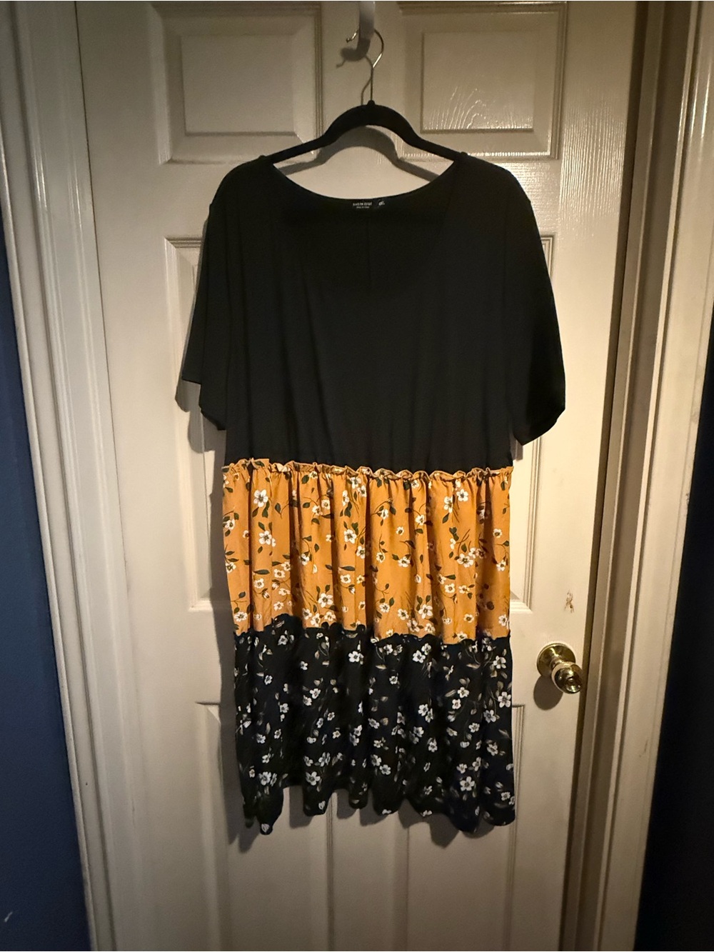 Black and Mustard Floral Tiered Women's Dress